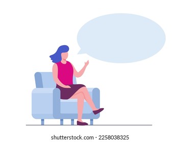 Women sit on chair and talk. No face character design. Girl sit with crossed legs. Flat vector illustration isolated on white background.
