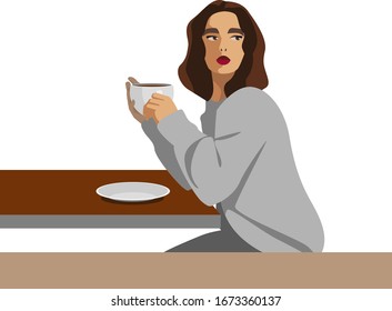 Women sitting and drinking coffee vector illustration