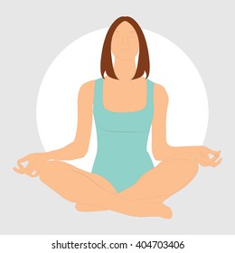 Women sitting and meditate in the blue t-shirt