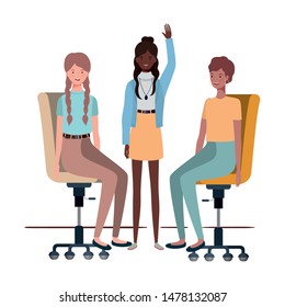 women with sitting in office chair on white background