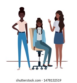 women with sitting in office chair on white background