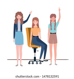 women with sitting in office chair on white background