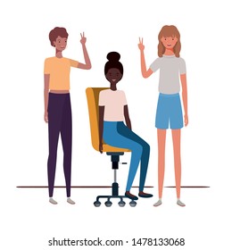 women with sitting in office chair on white background