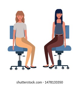 women with sitting in office chair on white background