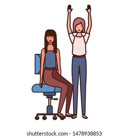 women with sitting in office chair on white background