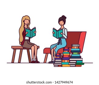 women sitting on chair with book in hands