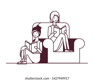 women sitting on chair with book in hands