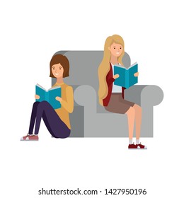 women sitting on chair with book in hands