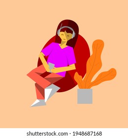 women sitting on sofas with cell phones. flat design