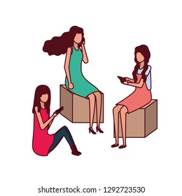 women sitting with smartphone avatar character