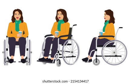 Women sitting in a wheelchair character set on a white background . Vector illustration