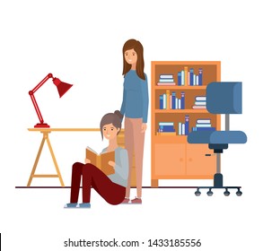 women sitting in the work office with white background