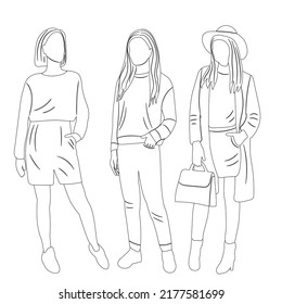 women sketch on white background isolated, vector