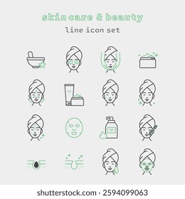 Women skin care beauty icon set