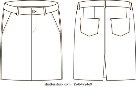 Women skirt isolated vector, front and back
