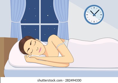 Women sleep in bedroom at perfect time of sleep for healthy and beauty 