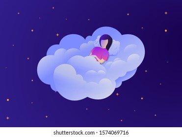 
women sleep at night and wake up in the morning. Flat vector illustration of woman