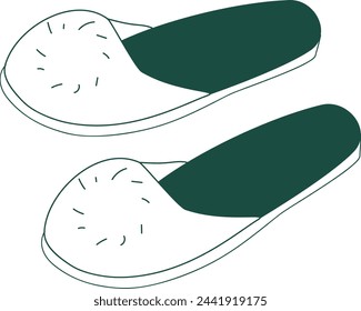 Zapatos de mujer durmiente línea de dibujo en verde en colores blancos. Cute plantilla de calzado para el hogar