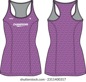 Women Sleeveless active Tank top Sports t-shirt Jersey design flat sketch fashion Illustration suitable for girls and Ladies, racer back Vest for Volleyball jersey, netball, tennis sports kit