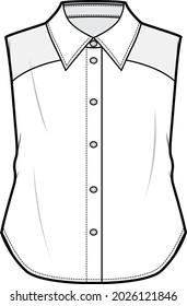 Women Sleeveless Button Down Shirt Top Flat Sketch Vector Illustration