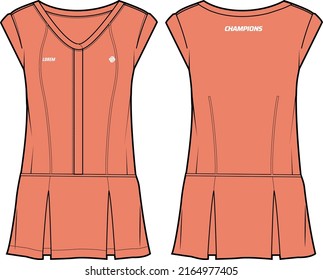 Women Sleeveless drop waist tennis dress with mini skirt sports top jersey design flat sketch fashion Illustration suitable for girls and Ladies, dress for tennis, netball, badminton sport kit