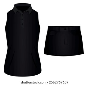 Women sleeveless polo t shirt and mini skirt. vector illustration