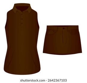 Women sleeveless polo t shirt and mini skirt. vector illustration	
