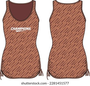 Women Sleeveless Tank top Sports t-shirt Jersey design flat sketch fashion Illustration suitable for girls and Ladies, Gathered Vest for Volleyball jersey, netball, badminton, tennis sport kit