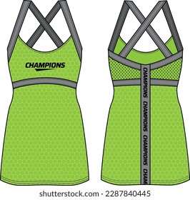 Women Sleeveless tennis Cross strap Tank top vest Sports Jersey t-shirt design flat sketch fashion Illustration suitable for girls and Ladies for running, gym, Volleyball, netball, badminton kit