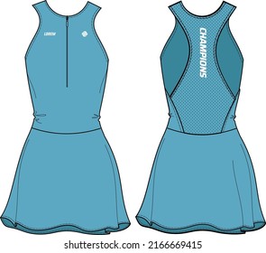 Women Sleeveless tennis dress sports top jersey design flat sketch fashion Illustration suitable for girls and Ladies, mini dress for tennis, netball, badminton sport kit