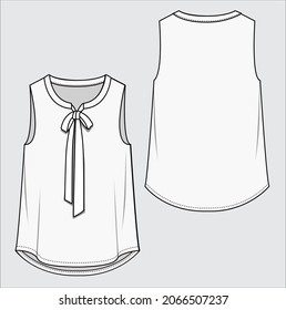 WOMEN SLEEVLESS TOP WITH NECK BOW CORPORATE WEAR IN EDITABLE VECTOR FILE