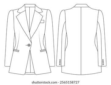 women slim fit tuxedo blazer, Basic One Button vector  illustration  design 