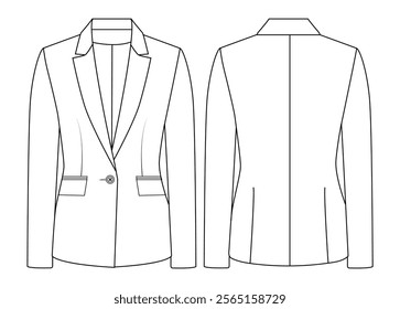 women slim fit tuxedo blazer, Basic One Button vector  illustration  design 