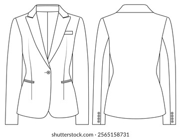 women slim fit tuxedo blazer, Basic One Button vector  illustration  design 