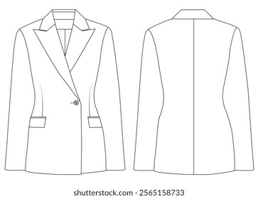 women slim fit tuxedo blazer, Basic One Button vector  illustration  design 