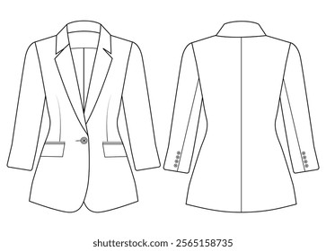 women slim fit tuxedo blazer, Basic One Button vector  illustration  design 