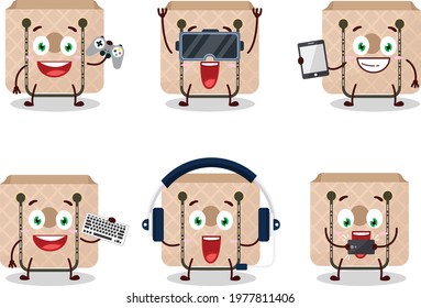 Women sling bag cartoon character are playing games with various cute emoticons