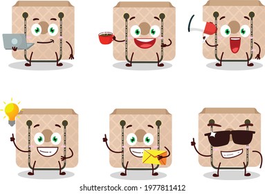 Women sling bag cartoon character with various types of business emoticons