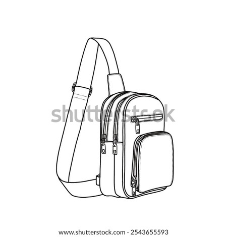 Women sling bag crossbody bags sling purse multi-pocket packs with card slot vector icon line art. This is an editable vector design of a women sling bag isolated on a white background.