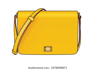 Bolso de la honda de las mujeres, bolso femenino del cuerpo cruzado del color amarillo, moda de las mujeres, bolso del hombro, Vector realista de la moda