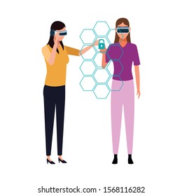 Women with smartglasses design, Augmented reality virtual technology device and modern theme Vector illustration