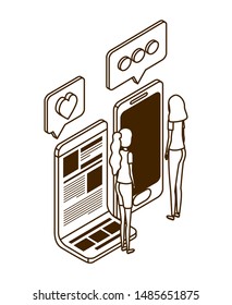 women with smartphone screen and email notifications