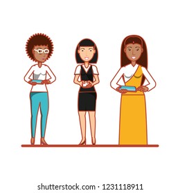 women with smartphones devices