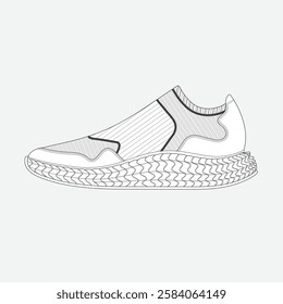 Women sneakers vector mockup template technical technical line drawing.