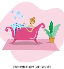 A women soaking in the bathtub to relax in bathroom