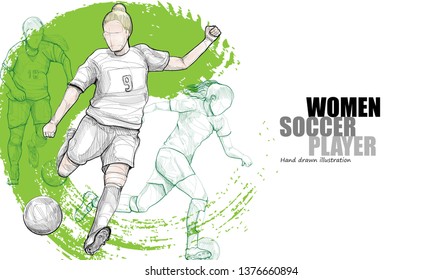 Women Soccer player vector illustration. sport background design. soccer wallpaper