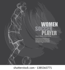 women soccer vector illustration. chalk drawing style.
