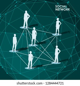 Women social media network. Background with lines, circles and integrate female silhouettes. Connected symbols for digital, interactive and global communication concept.