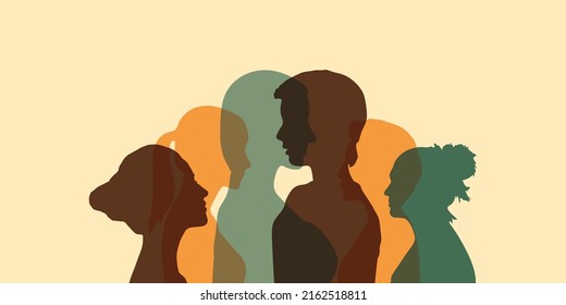 Women social network community and Silhouette group of multiethnic women who talk and share ideas and information. Communication and friendship women or girls of diverse cultures.