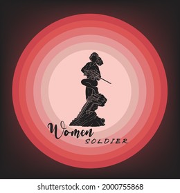 Women Soldier Silhouette With Circle Background